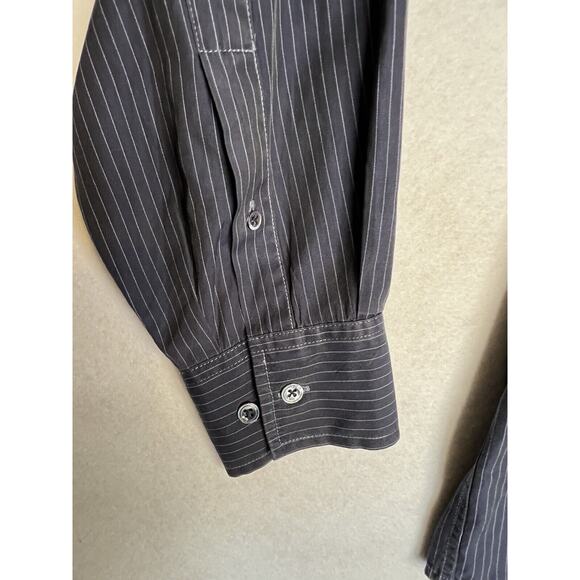 Faconnable Medium Navy Blue & White w/Stripes Button-Front Long Sleeve Shirt - Picture 2 of 7